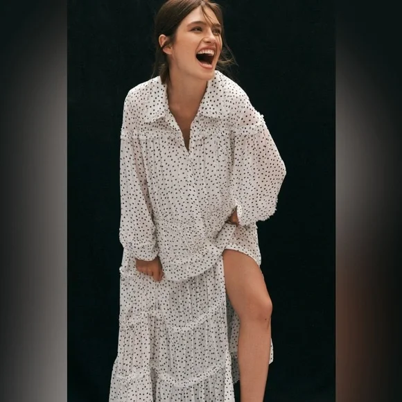 Anthropologie Long-Sleeve Smocked Tiered Maxi Dress - Picture 12 of 14